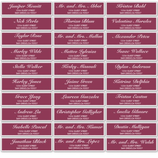 Elegant Wedding Guest Address Labels (Vorderseite)