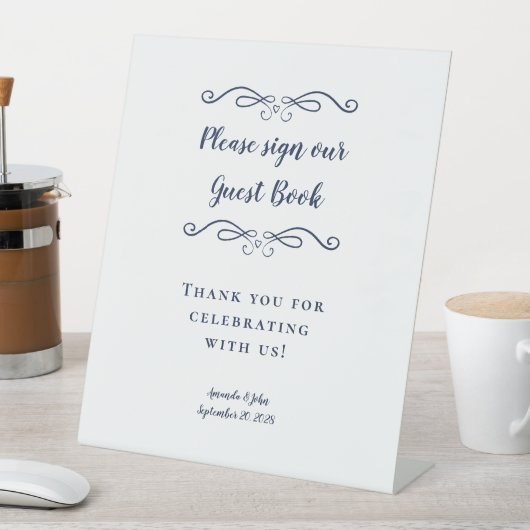 Elegant Wedding Guest Book Calligraphy Navy Blue Sockelschild (In Situ)