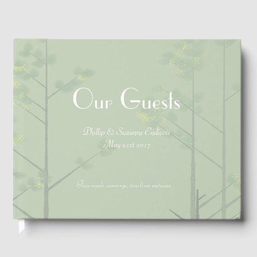 Elegant Wedding Guest Book Green Tree Art Gästebuch (Vorderseite)