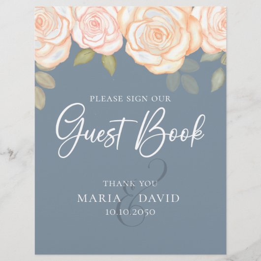 Elegant Wedding Guest Book Sign Dusty Blue Flyer (Vorne)