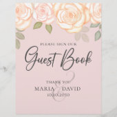 Elegant Wedding Guest Book Sign Floral Coral Flyer (Vorne)
