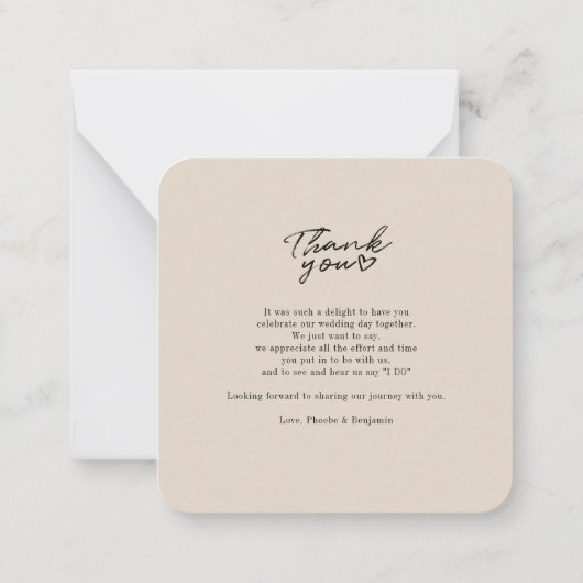 Elegant Wedding Hand Lettered Danke Mitteilungskarte (Rückseite)