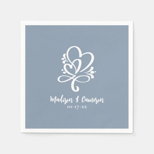 Elegant Wedding Hearts Calligraphy Chic Dusty Blue Serviette (Vorderseite)