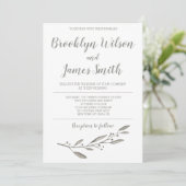 Elegant Wedding Invitation Calligraphy Floral Gray Einladung (Stehend Vorderseite)