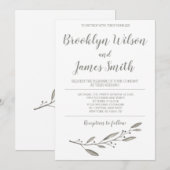 Elegant Wedding Invitation Calligraphy Floral Gray Einladung (Vorne/Hinten)