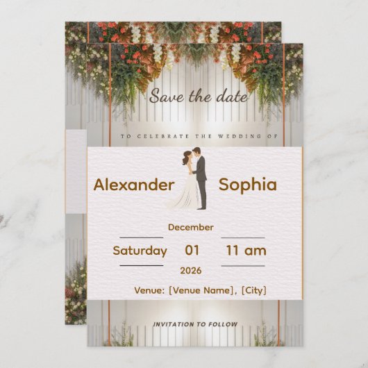 Elegant Wedding Invitation | Editable Names, Date  Einladung (Vorne/Hinten)