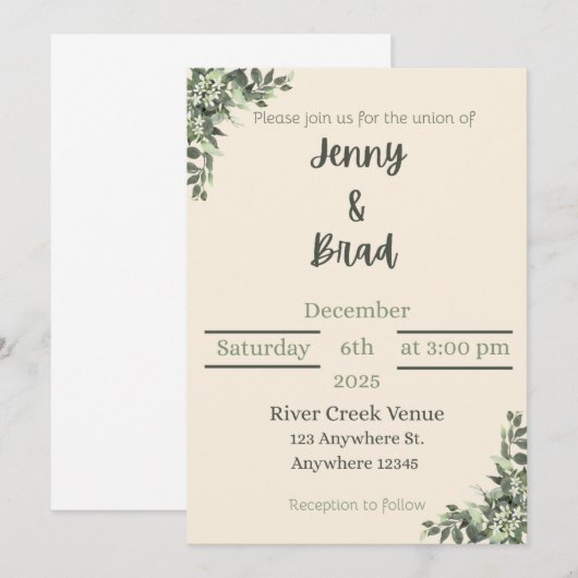 Elegant wedding invitation  einladung (Vorne/Hinten)