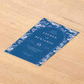 Elegant Wedding Invitation with Blue Floral Design Acryleinladungen (Ablage )