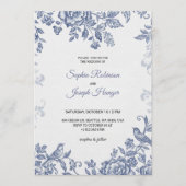 Elegant wedding invitation with blue floral einladung (Vorderseite)