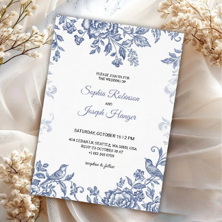 Elegant wedding invitation with blue floral einladung