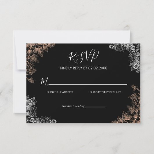 Elegant Wedding Invitation with Dark Floral RSVP Karte (Vorderseite)