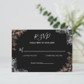 Elegant Wedding Invitation with Dark Floral RSVP Karte (Stehend Vorderseite)