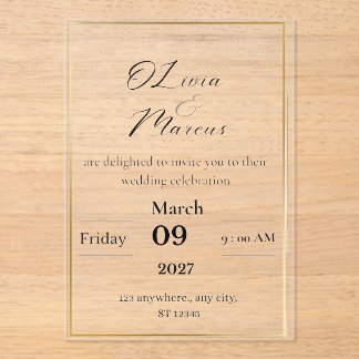 Elegant Wedding Invitation with Gold Frame Acryleinladungen
