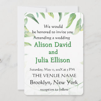 Elegant wedding invitation with green leaves einladung