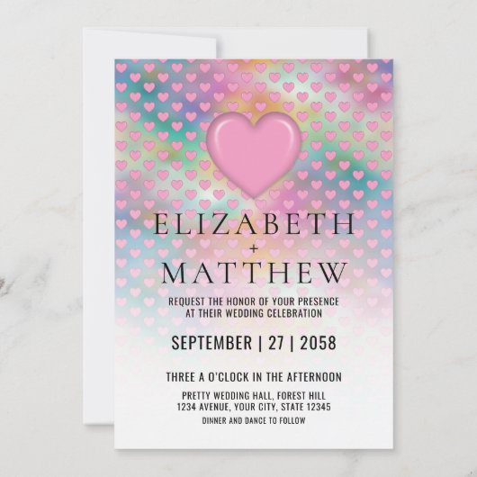 Elegant Wedding Invitation with Pink Heart Ankündigung (Rückseite)