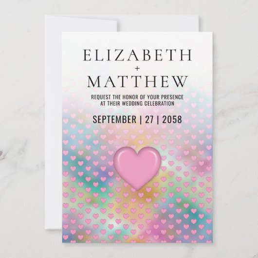 Elegant Wedding Invitation with Pink Heart Ankündigung (Vorderseite)