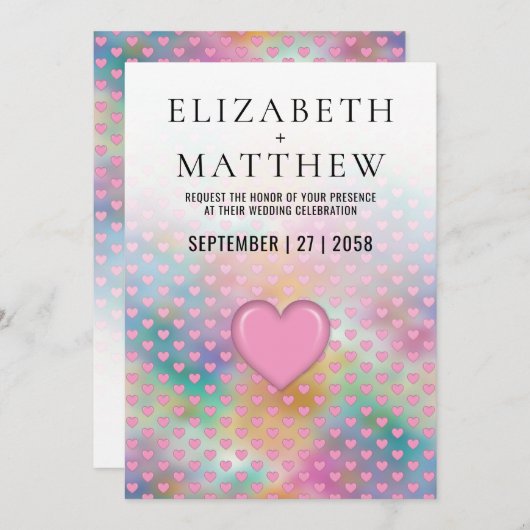 Elegant Wedding Invitation with Pink Heart Ankündigung (Vorne/Hinten)
