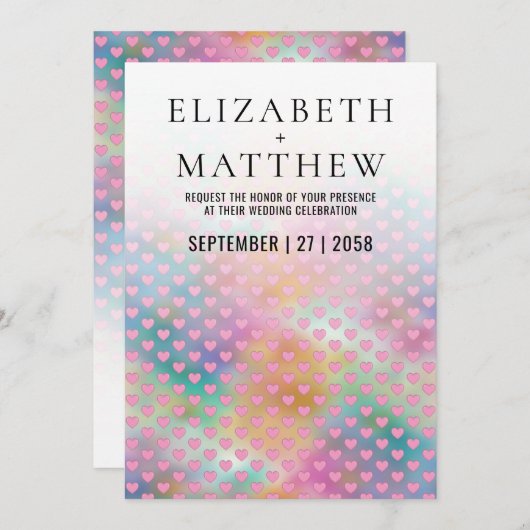 Elegant Wedding Invitation with Pink Hearts Ankündigung (Vorne/Hinten)