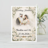 Elegant Wedding Invitation with White Flowers and  Einladung (Stehend Vorderseite)
