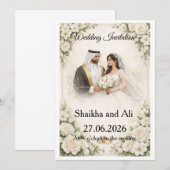 Elegant Wedding Invitation with White Flowers and  Einladung (Vorne/Hinten)