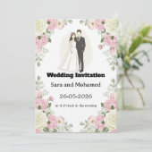  Elegant Wedding Invitation with White Roses & Car Einladung (Stehend Vorderseite)