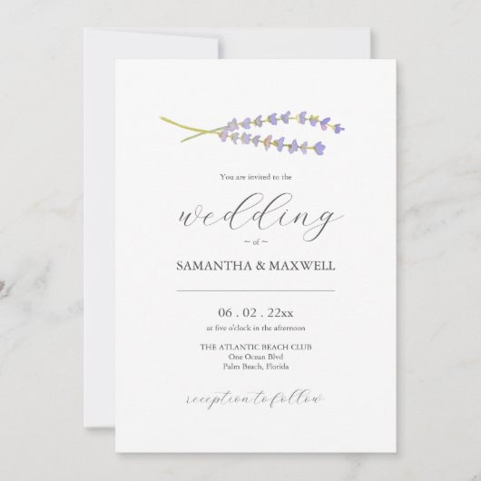 Elegant Wedding Invites Watercolor Lavender Einladung (Vorderseite)