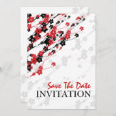 Elegant Wedding japanische Blume Red Save The Date (Vorne/Hinten)
