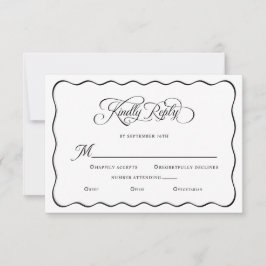 Elegant Wedding Kindly Reply Wavy Frame Black RSVP Karte