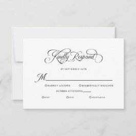 Elegant Wedding Kindly Respond Calligraphy Black RSVP Karte