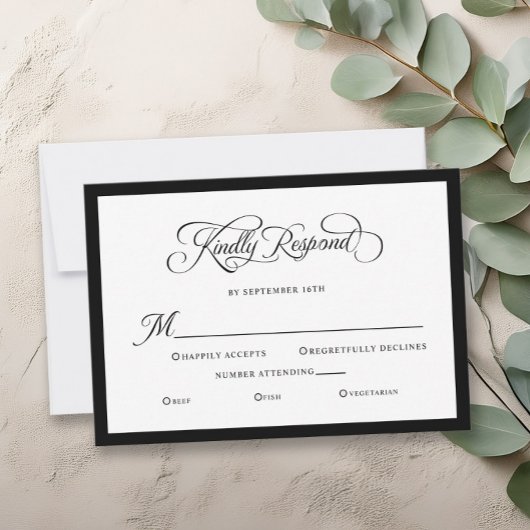 Elegant Wedding Kindly Respond Calligraphy RSVP Karte