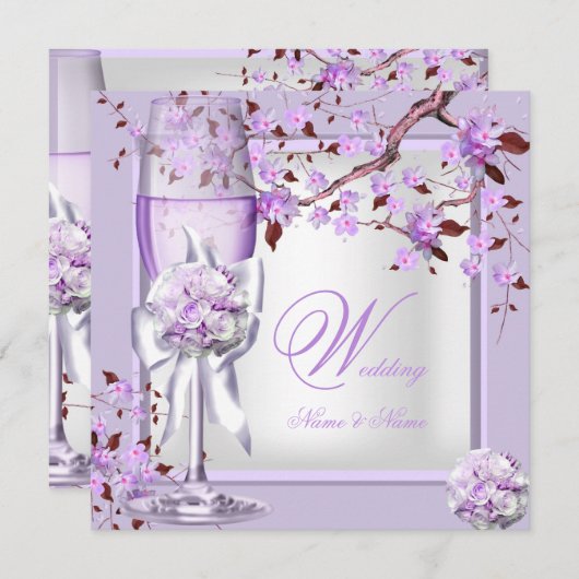 Elegant Wedding Lavender Lila Lilac 4b Einladung (Vorne/Hinten)