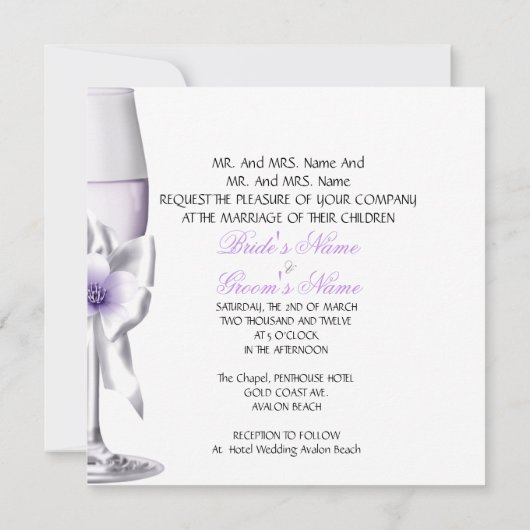 Elegant Wedding Lavender Lila Lilac AB Einladung (Rückseite)