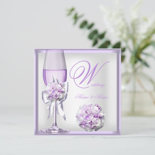 Elegant Wedding Lavender Lila Lilac Champagne 2 Einladung (Stehend Vorderseite)
