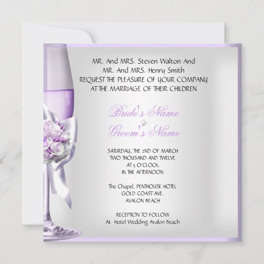 Elegant Wedding Lavender Lila Lilac Champagne 2 Einladung (Rückseite)