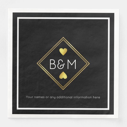 Elegant Wedding Liebe Monogram Black Serviette (Vorderseite)