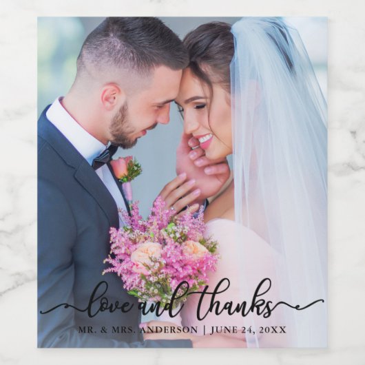 Elegant Wedding Liebe und Danke Foto Blk Weinetikett (Einzelnes Label)