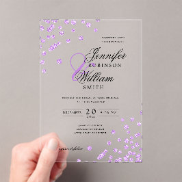 Elegant Wedding Lila Glitzer Confetti Themed Acryleinladungen