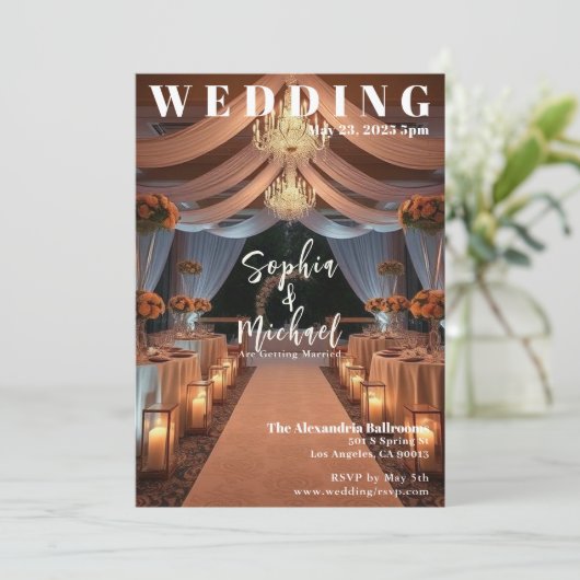 Elegant Wedding Magazine Cover Einladung (Stehend Vorderseite)
