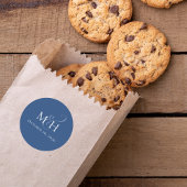 Elegant Wedding Minimalistisch Monogram Simple Blu Runder Aufkleber