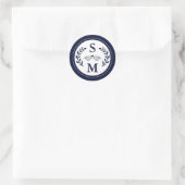 Elegant Wedding Modern Monogram Navy Blue Gevor Runder Aufkleber (Tasche)