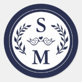Elegant Wedding Modern Monogram Navy Blue Gevor Runder Aufkleber (Vorderseite)