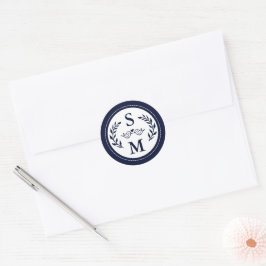 Elegant Wedding Modern Monogram Navy Blue Gevor Runder Aufkleber
