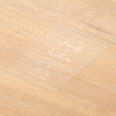 Elegant Wedding Modern Script Typografy White Acryleinladungen (Ablage )