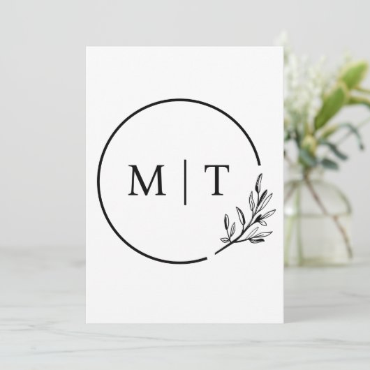 Elegant Wedding Monogram Greenerity Blätter Einladung (Stehend Vorderseite)