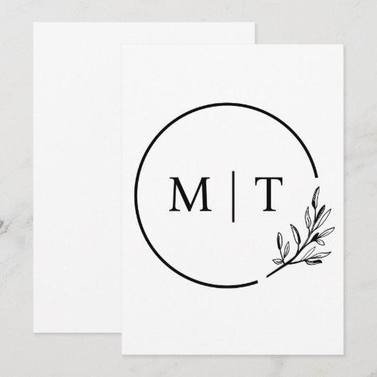 Elegant Wedding Monogram Greenerity Blätter Einladung (Vorne/Hinten)