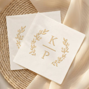 Elegant Wedding Monogram Laurel Branch Greenerity Servietten Mit Folie