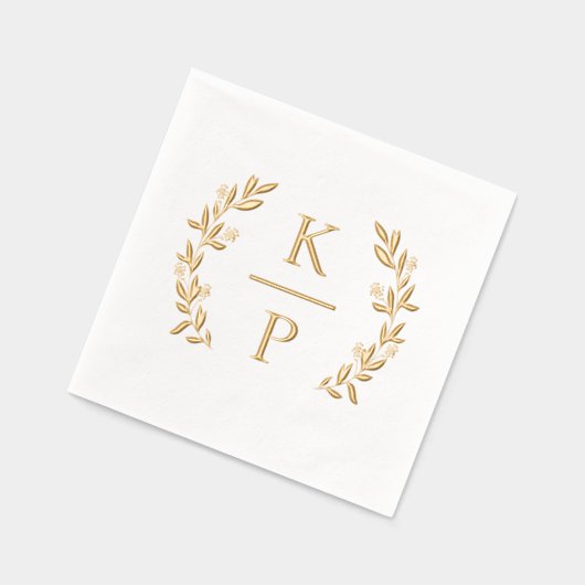 Elegant Wedding Monogram Laurel Branch Greenerity Servietten Mit Folie (Links)