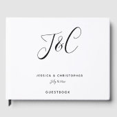 Elegant Wedding Monogram Modern Script Black White Gästebuch (Vorderseite)