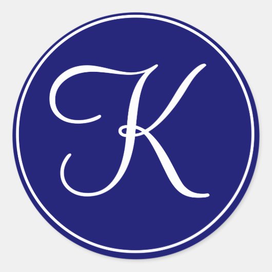 Elegant Wedding Monogram Navy White Labels Runder Aufkleber (Vorderseite)