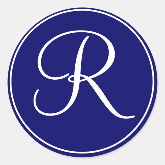 Elegant Wedding Monogram Navy White Labels Runder Aufkleber (Vorderseite)